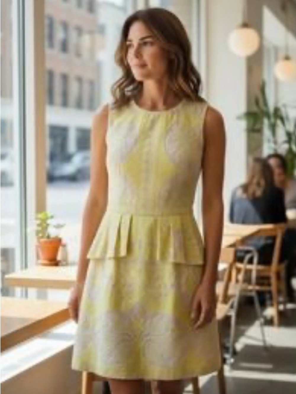 BCBGMAXAZRIA Yellow Textured Lace Overlay Fit & Flare Dress Sleeveless Size 0